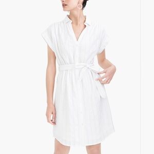 EUC J Crew Size XXL White On White Tonal Pinstriped Button Through Shirt Dress!!